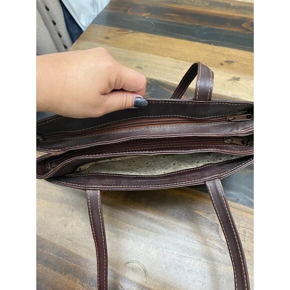 Vintage Hand-tooled Leather Purse Handmade Brown Floral and Scroll Design - Picture 7 of 12